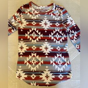 No Boundaries Aztec Western Pattern Top - Red, White, Blue & Gray
